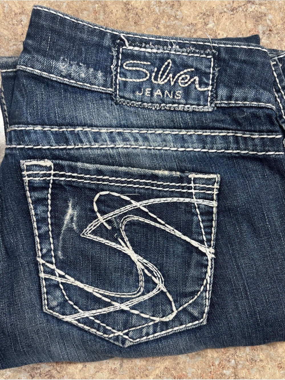 Silver Jeans Dark Blue Skinny Jeans with White Contrast Stitching